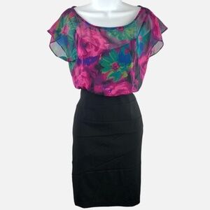 AB Studio Floral Top Black Pencil Dress